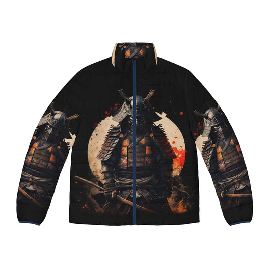 Samurai Spirit Minimalist Puffer Jacket with Japanese warrior design