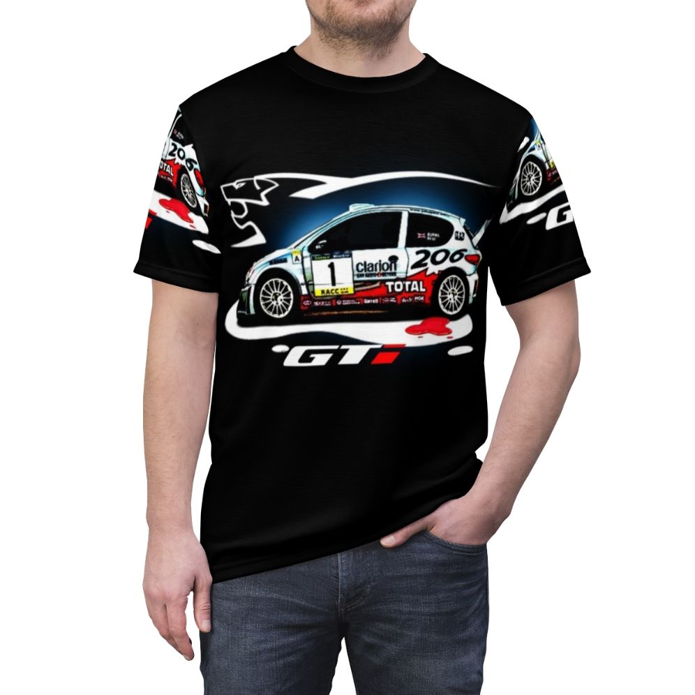 Peugeot 206 racing car silhouette graphic on a high-quality t-shirt - men front