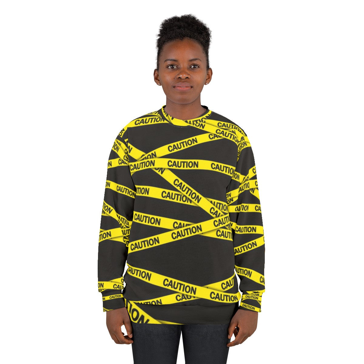 Caution tape sweatshirt for street fashion - women