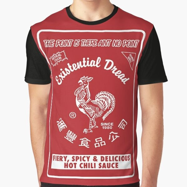 Retro vintage graphic t-shirt with existential dread and hot sauce design