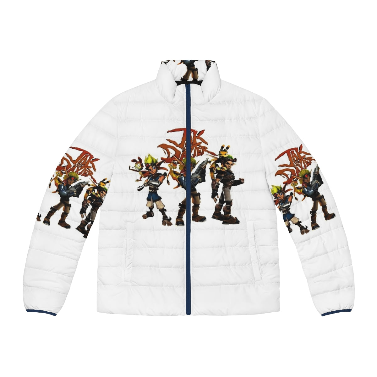 Jak and Daxter inspired puffer jacket with gaming graphics