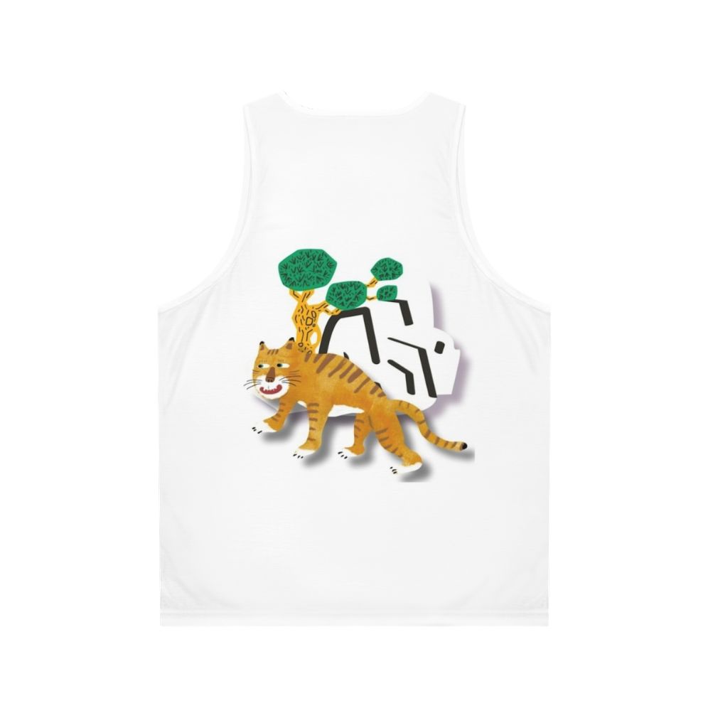 Retro tiger with comedic expression on unisex tank top - Back