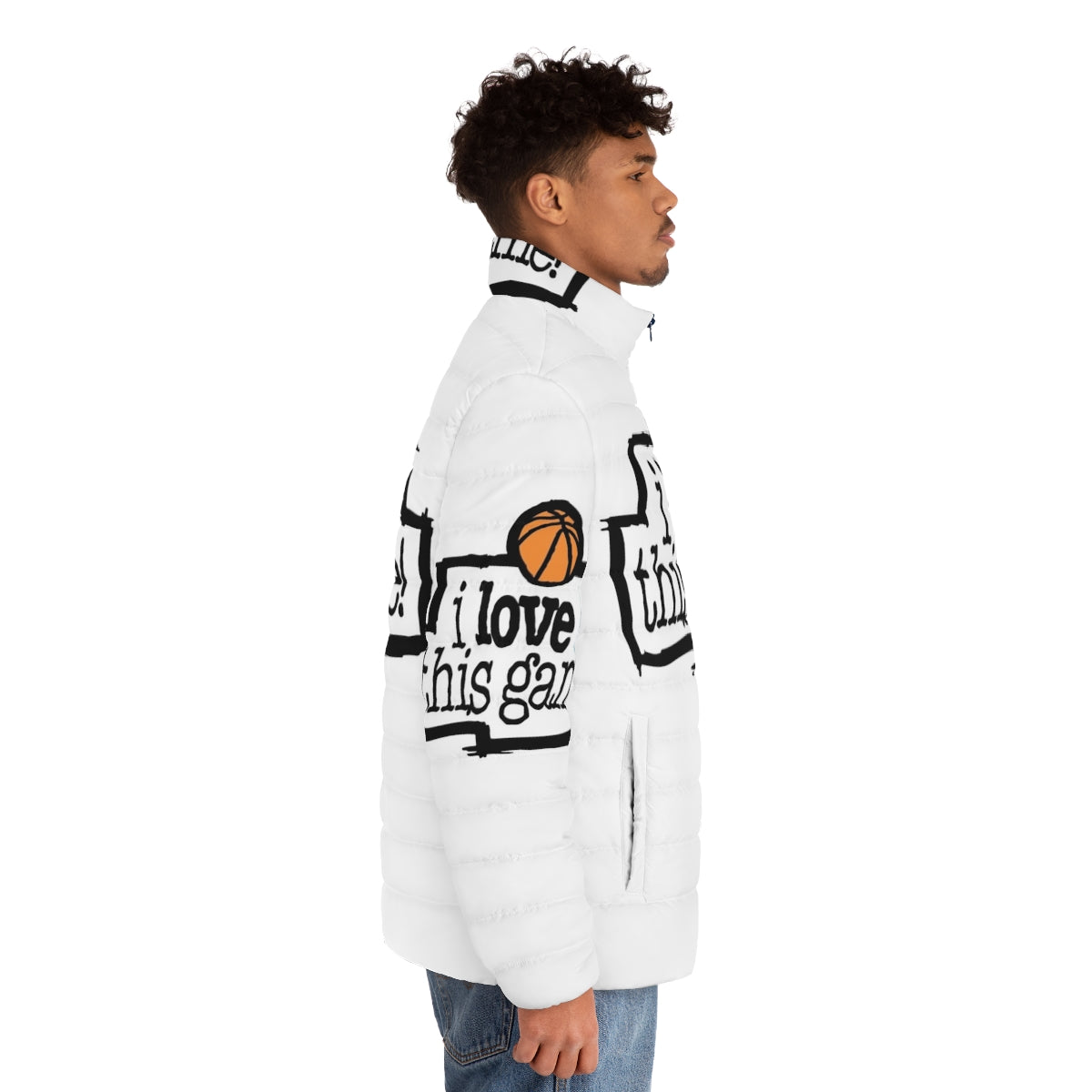 "I Love This Game" puffer jacket with sports fan graphic - men side right