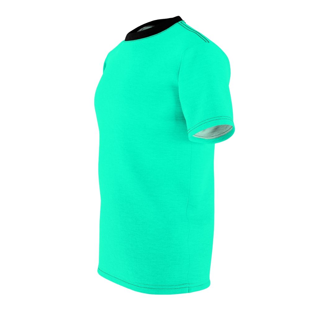 Bright neon gradient and color-block design on a high-quality t-shirt. - men left