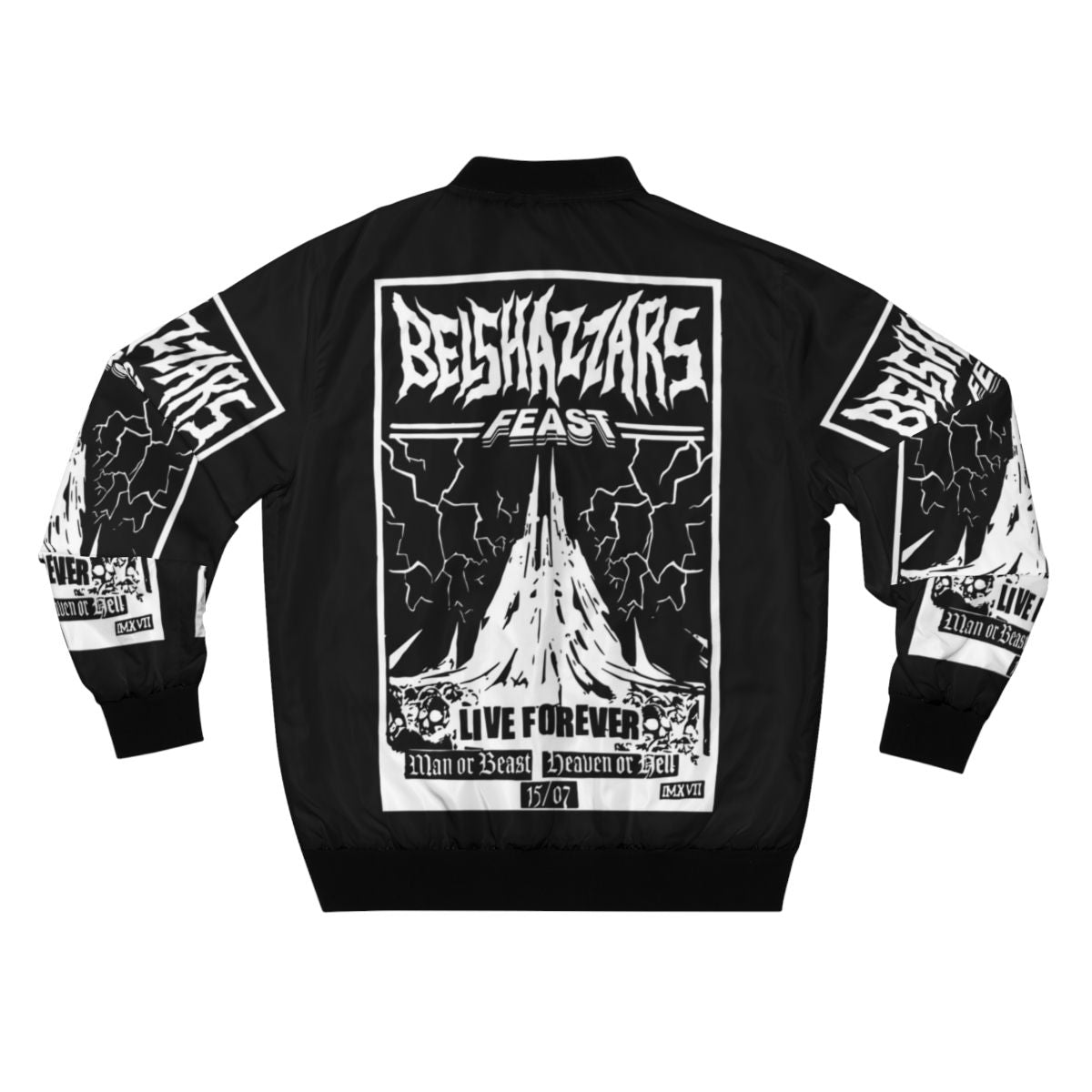 Belshazzar's Feast Heavy Metal Bomber Jacket with Apocalyptic and Biblical Imagery - Back