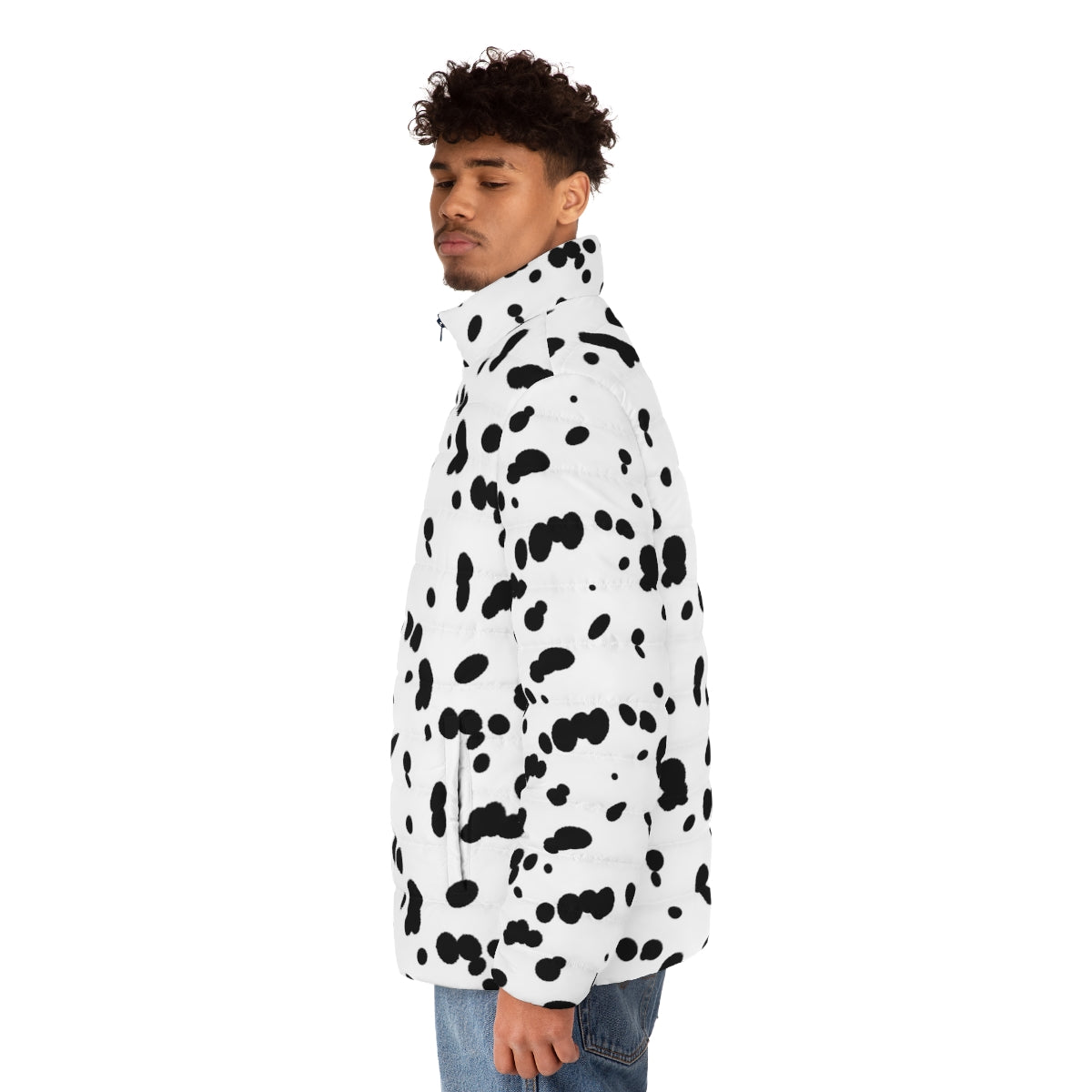 Dalmatian-patterned puffer jacket for dog lovers - men side left