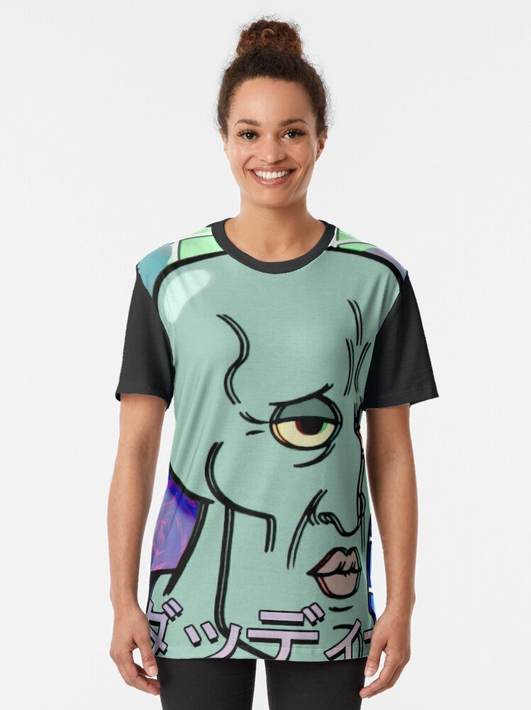 Handsome Squidward Vaporwave Aesthetic Graphic T-Shirt - Women