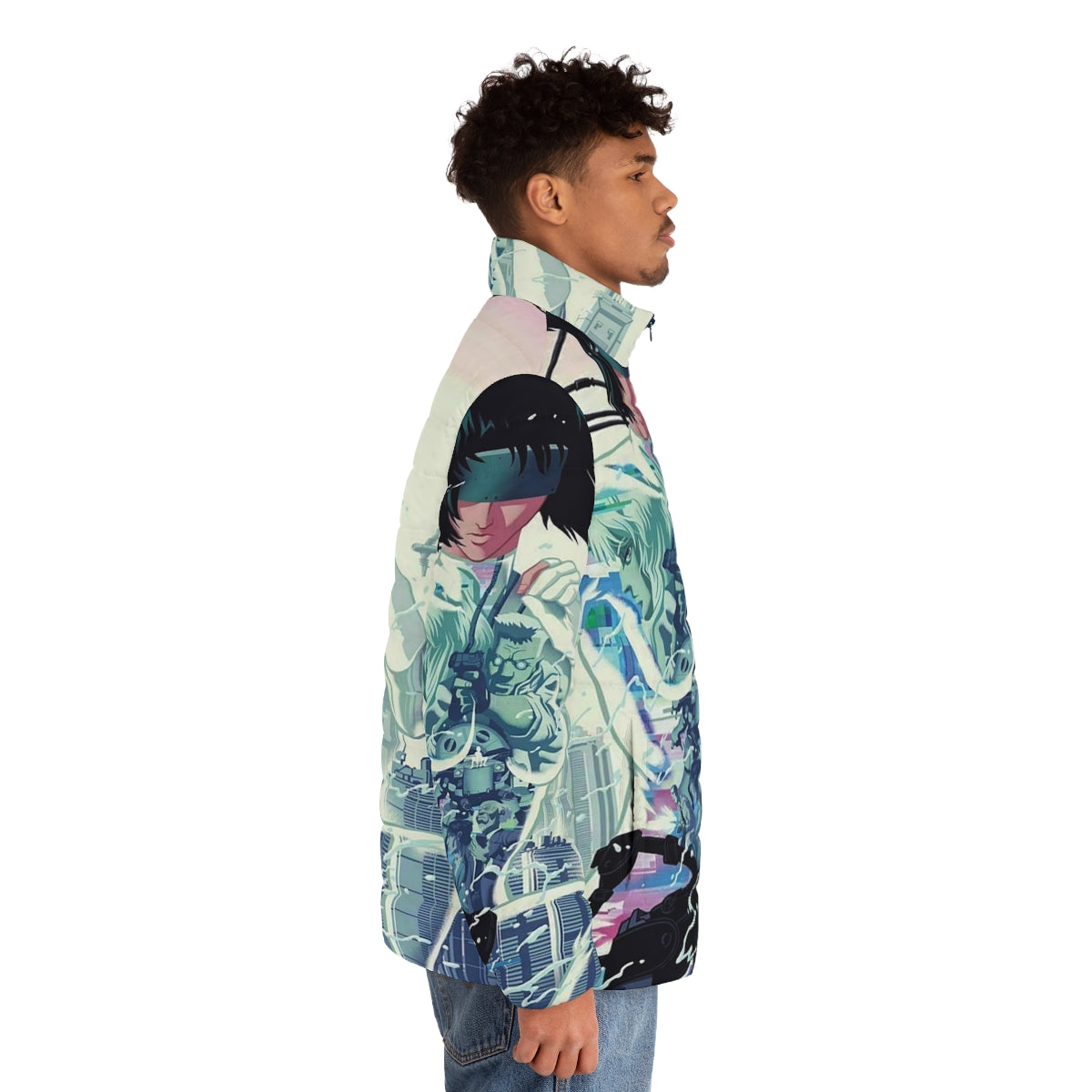 Masamune Shirow's 'Ghost in the Shell' inspired cyberpunk puffer jacket - men side right