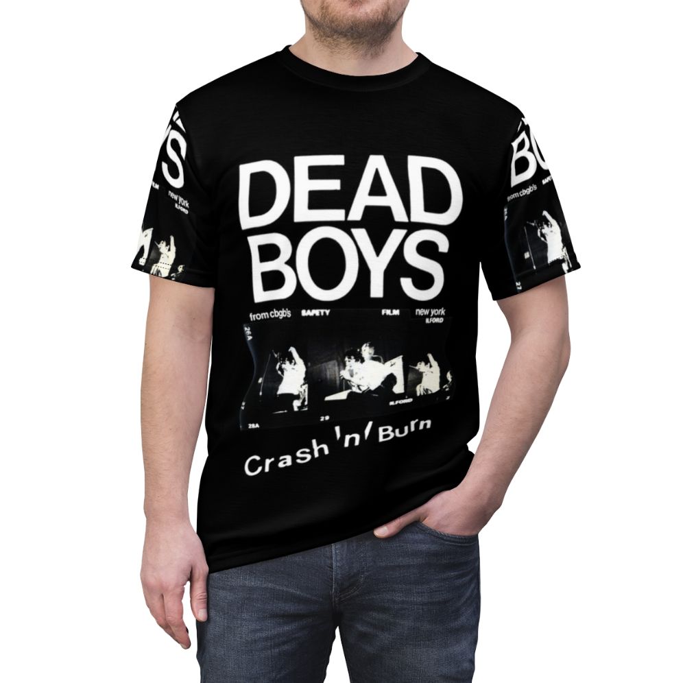 Vintage-style t-shirt featuring the logo and artwork of the iconic American punk band, the Dead Boys. - men front