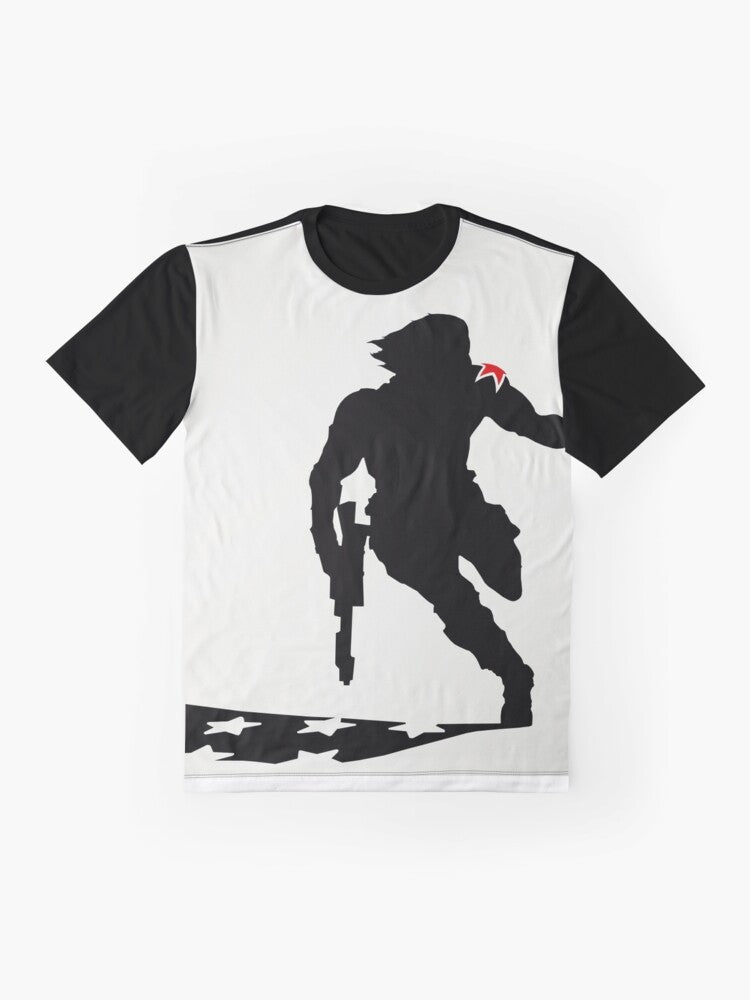 A silhouette graphic t-shirt featuring "The Winter Soldier" from the Marvel Cinematic Universe. - Flat lay