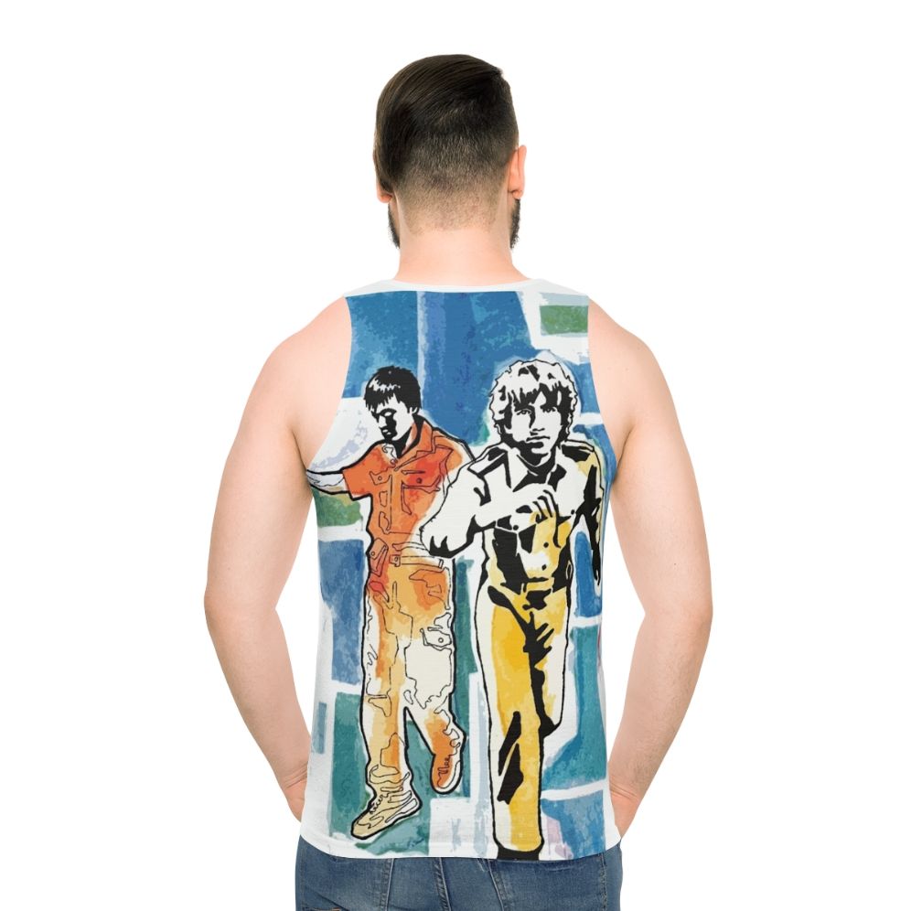 Retro-inspired unisex tank top with Air Moon Safari graphic design - men back