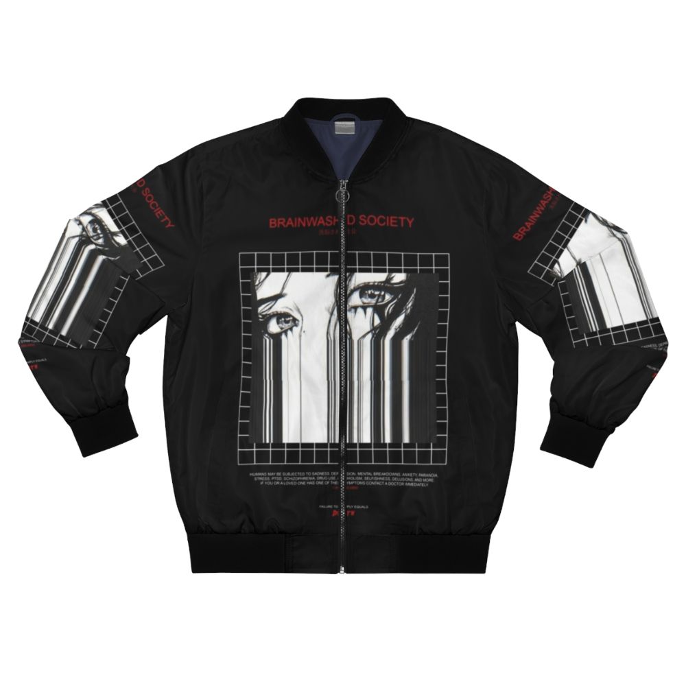 Brainwashed Society Bomber Jacket with Gothic, Alternative, and Vaporwave Aesthetic Design