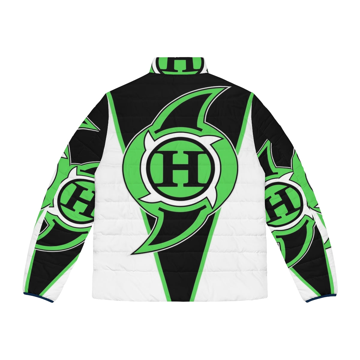 Blue Hurricane Puffer Jacket with Wrestler and Wrestling Inspired Graphic - Back