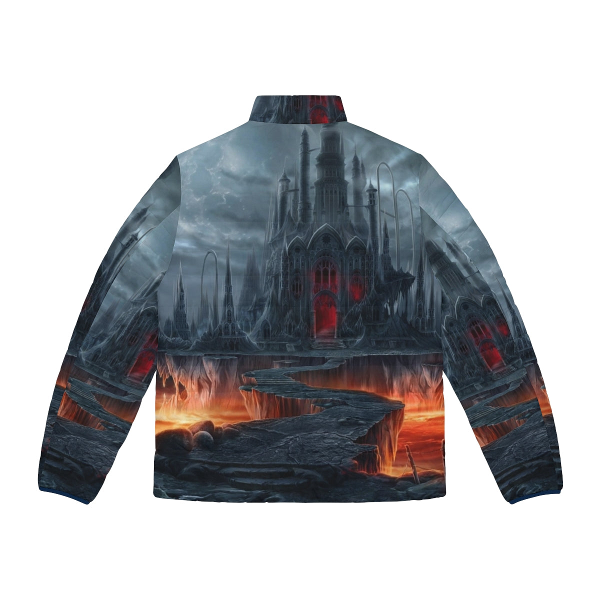 Dark Castle Puffer Jacket with Gothic and Mystic Design - Back