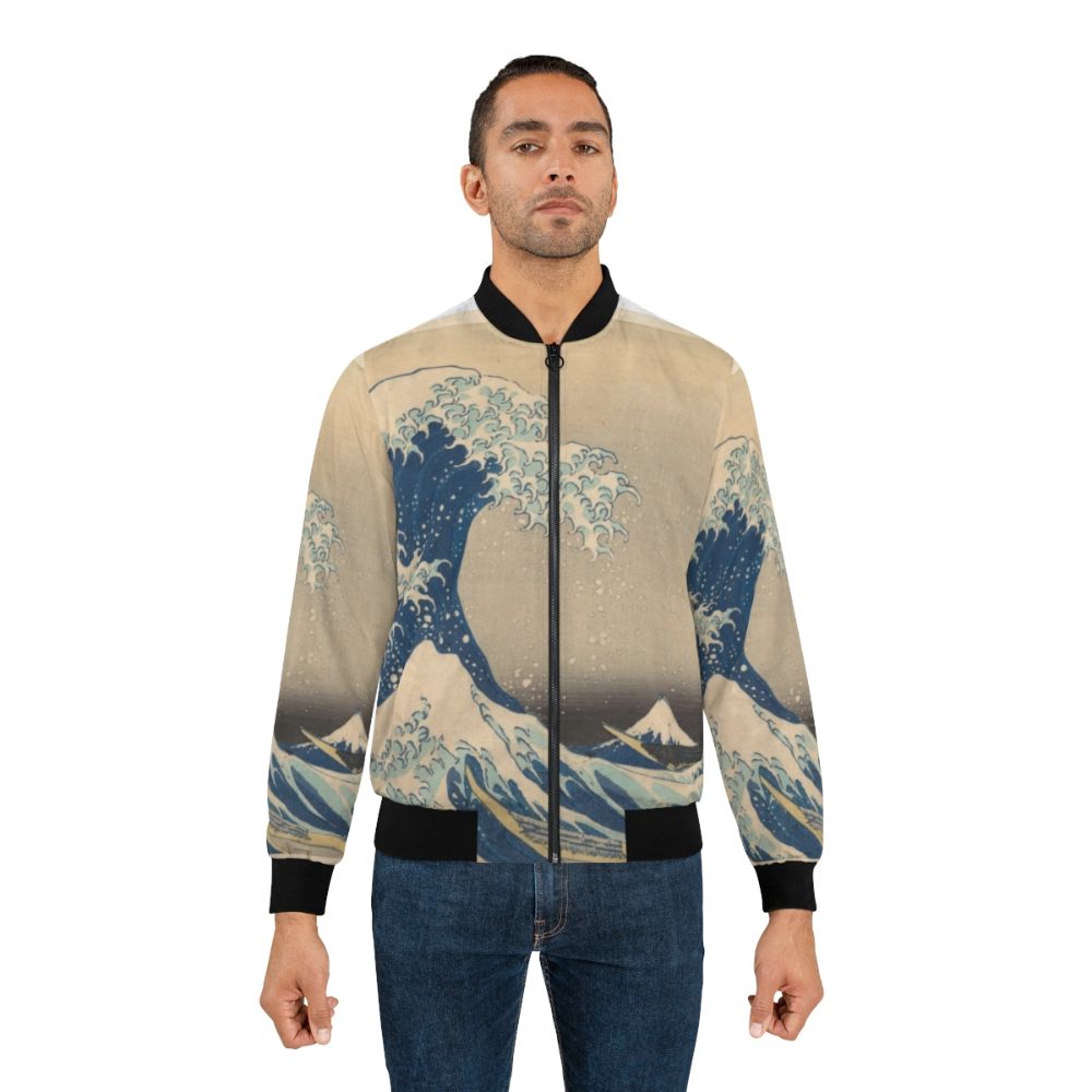 Bomber jacket featuring Katsushika Hokusai's famous woodblock print "The Great Wave off Kanagawa" - Lifestyle