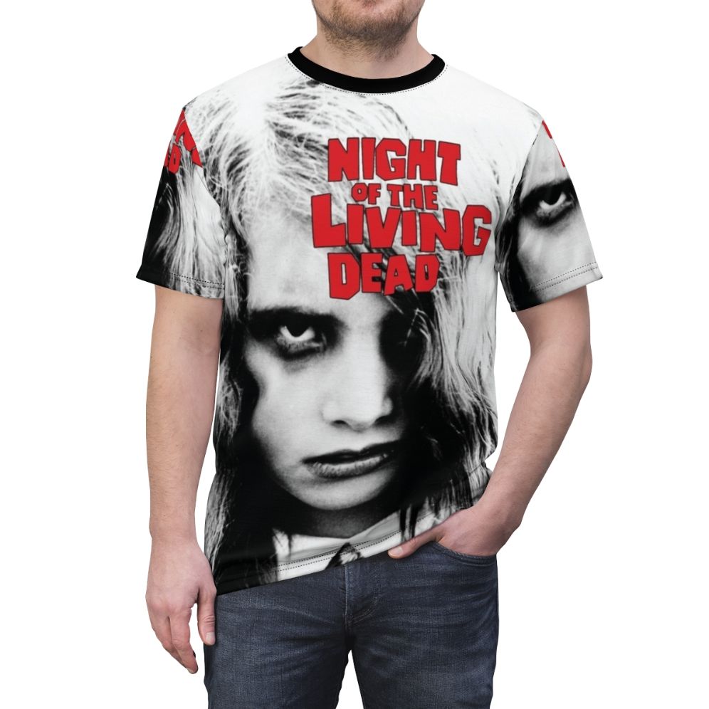 Terrifying Zombie Girl T-Shirt inspired by the classic horror film Night of the Living Dead - men front