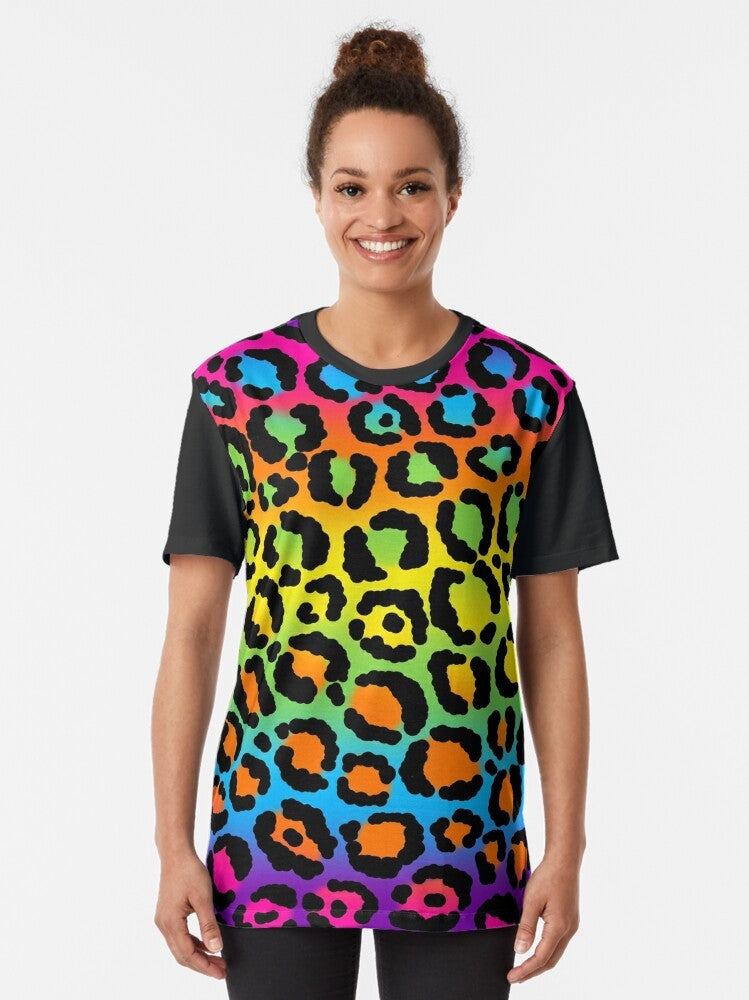 1997 neon rainbow leopard print graphic t-shirt - Women