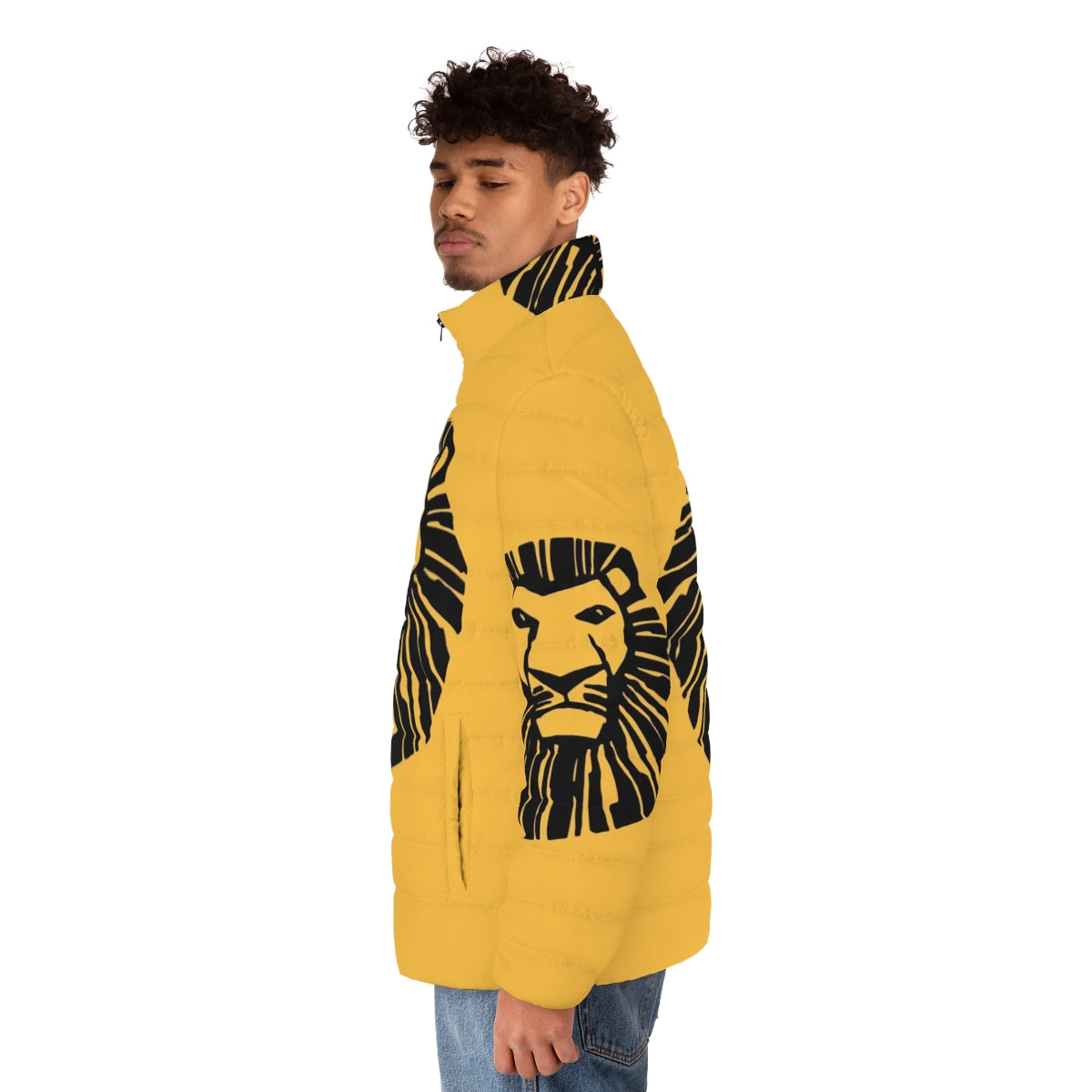 A puffer jacket featuring the iconic Lion King logo, perfect for fans of the beloved musical and movie. - men side left