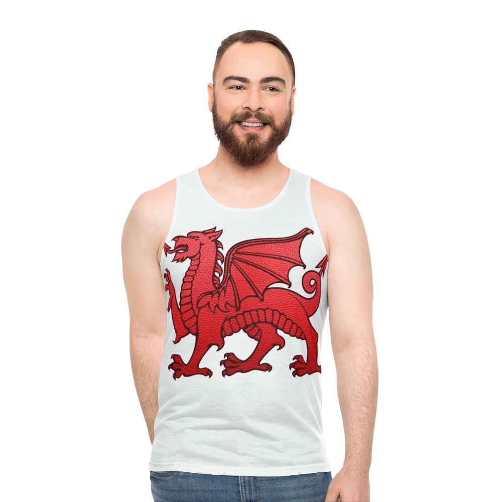 Unisex tank top with Welsh Red Dragon leather texture design - men