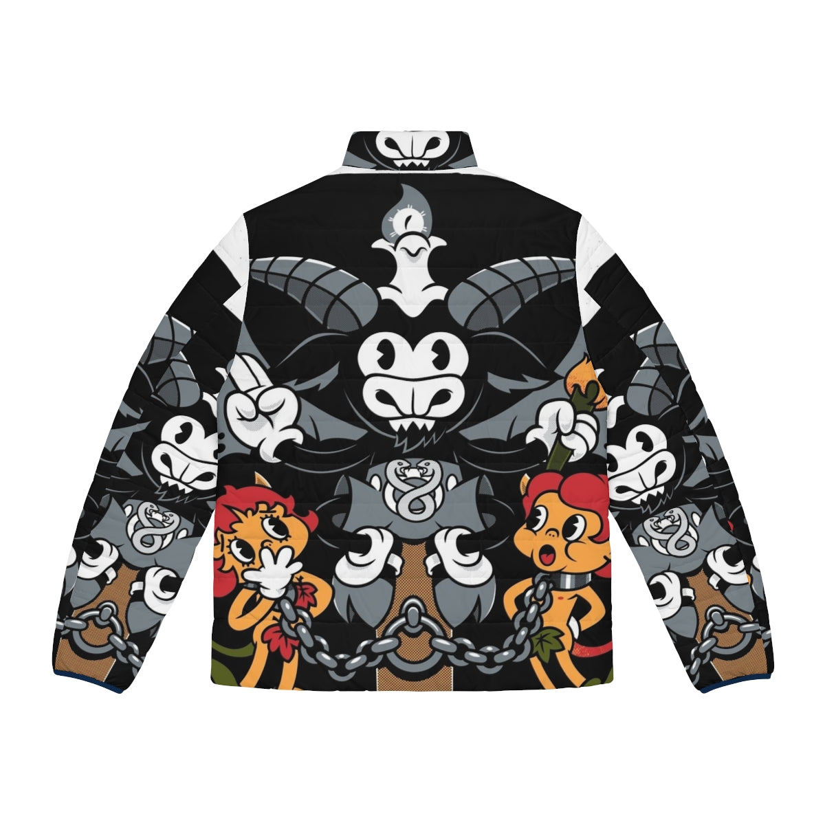 Baphomet tarot card puffer jacket featuring a vintage, retro-style design - Back