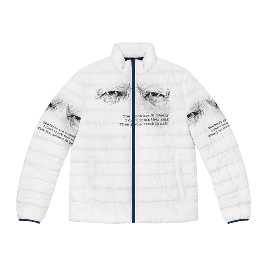 A puffer jacket with a quote from Werner Herzog's film "Burden of Dreams"