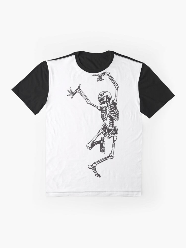 Vintage-style graphic t-shirt featuring a skull design with occult and magical elements. - Flat lay