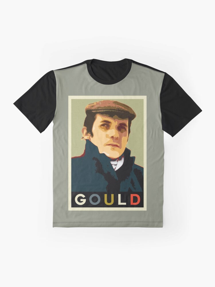 Glenn Gould, the renowned classical pianist, featured on a stylish graphic t-shirt. - Flat lay