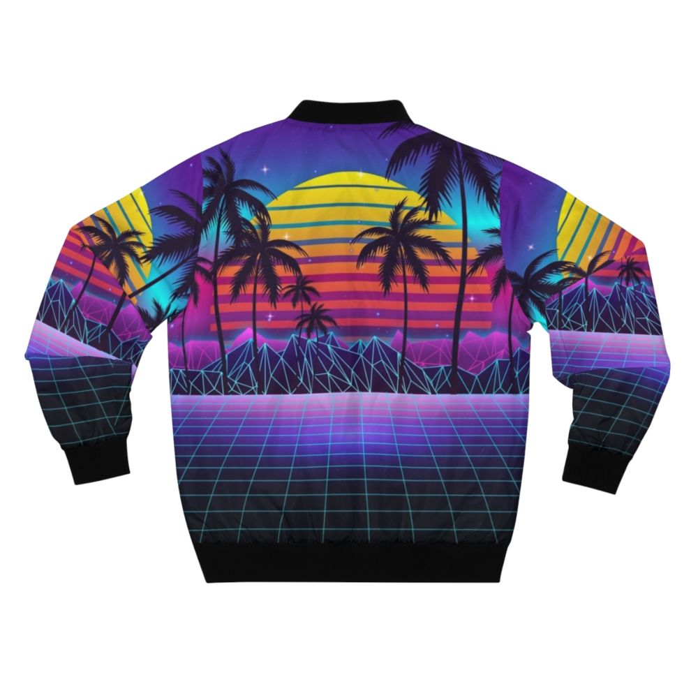 A stylish synthwave bomber jacket with a vibrant sunset aesthetic, featuring a retro futuristic design. - Back