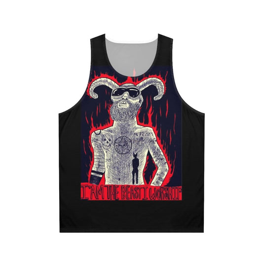 "Unisex tank top with 'I Am The Beast I Worship' design"