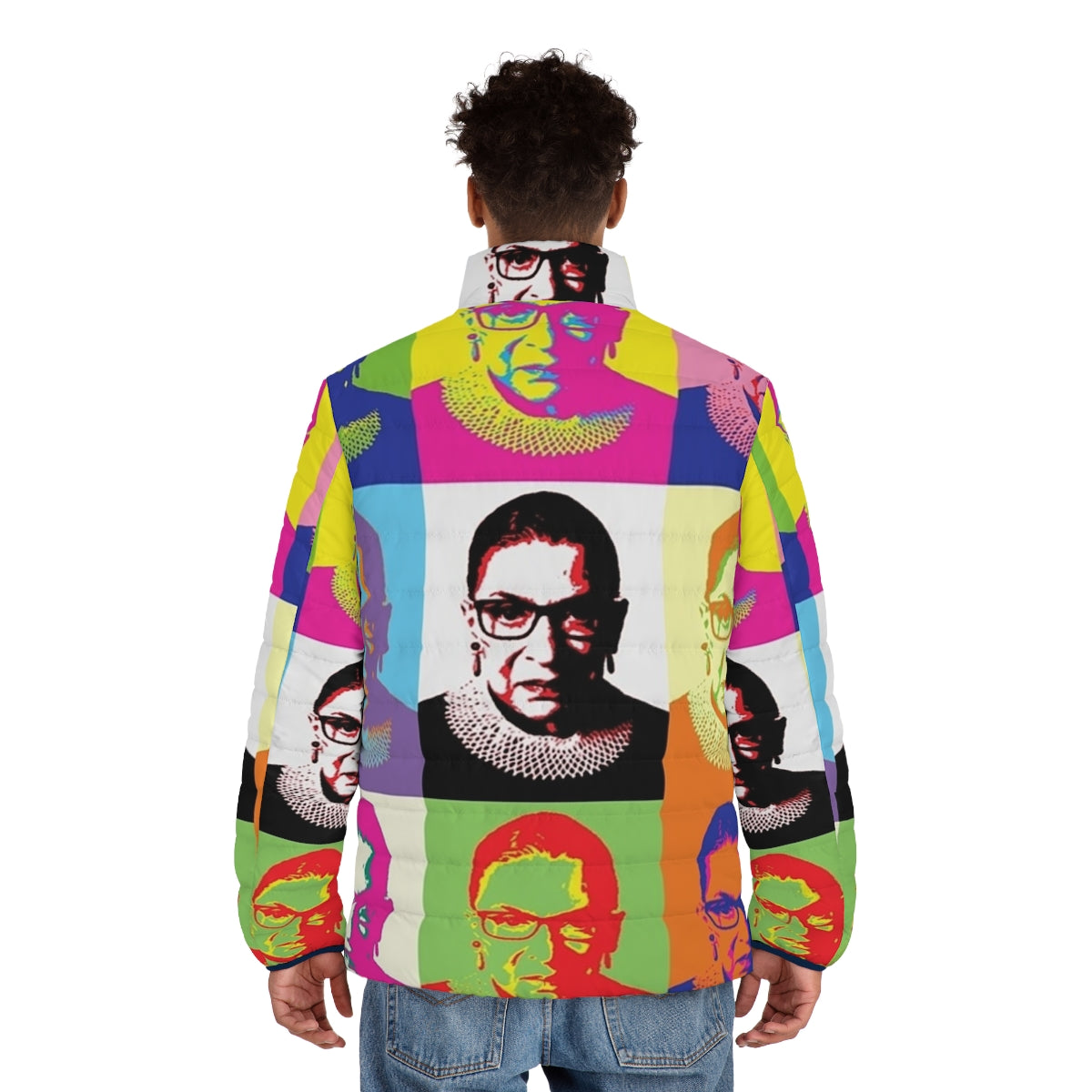 Ruth Bader Ginsburg Puffer Jacket with Feminist Artwork - men back