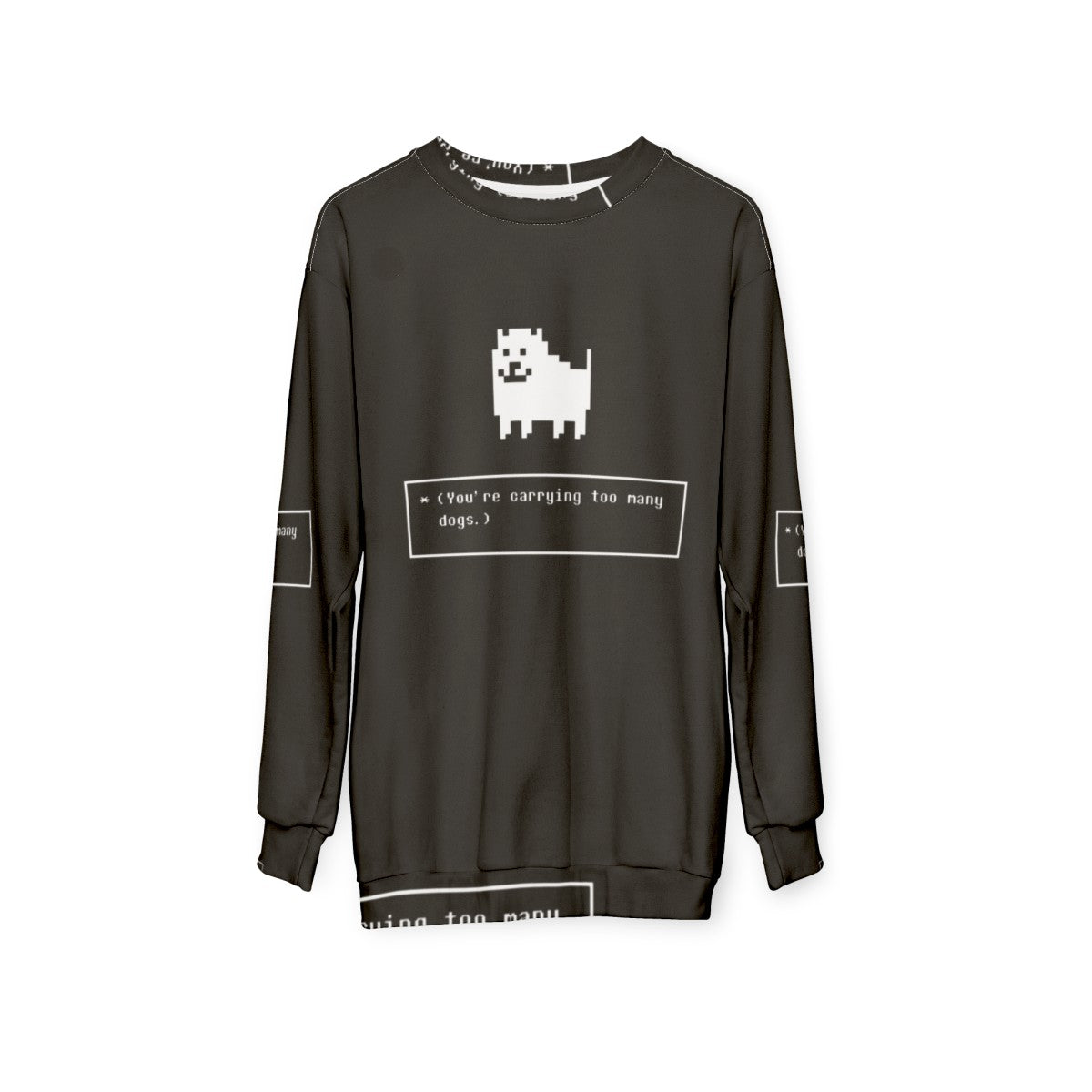 Undertale-inspired "Annoying Dog" design on a gray sweatshirt - hanging