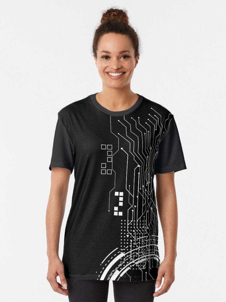 Wire mesh technology abstract pattern graphic design on a t-shirt - Women