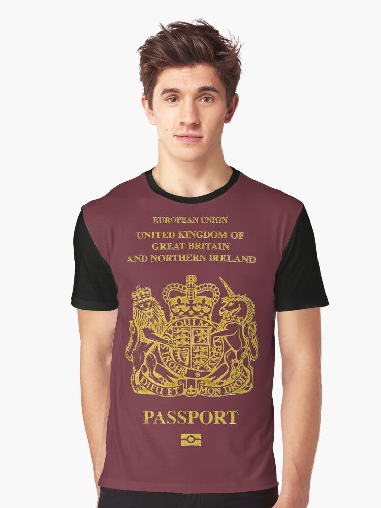 Passport Graphic T-Shirt with European Union and UK Flag Design - Men