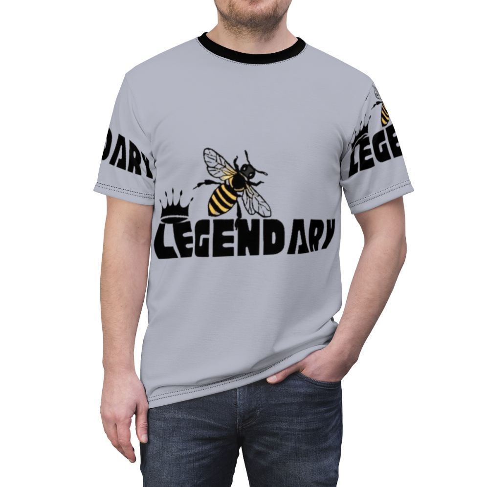 Colorful and creative t-shirt design featuring a bee with a "legendary" theme - men front