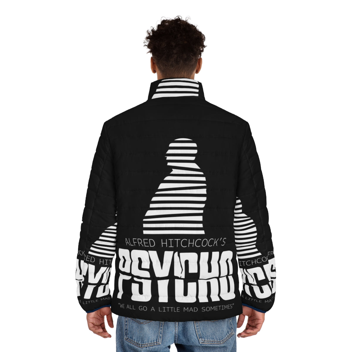 Alfred Hitchcock's Psycho Inspired Black and White Puffer Jacket - men back