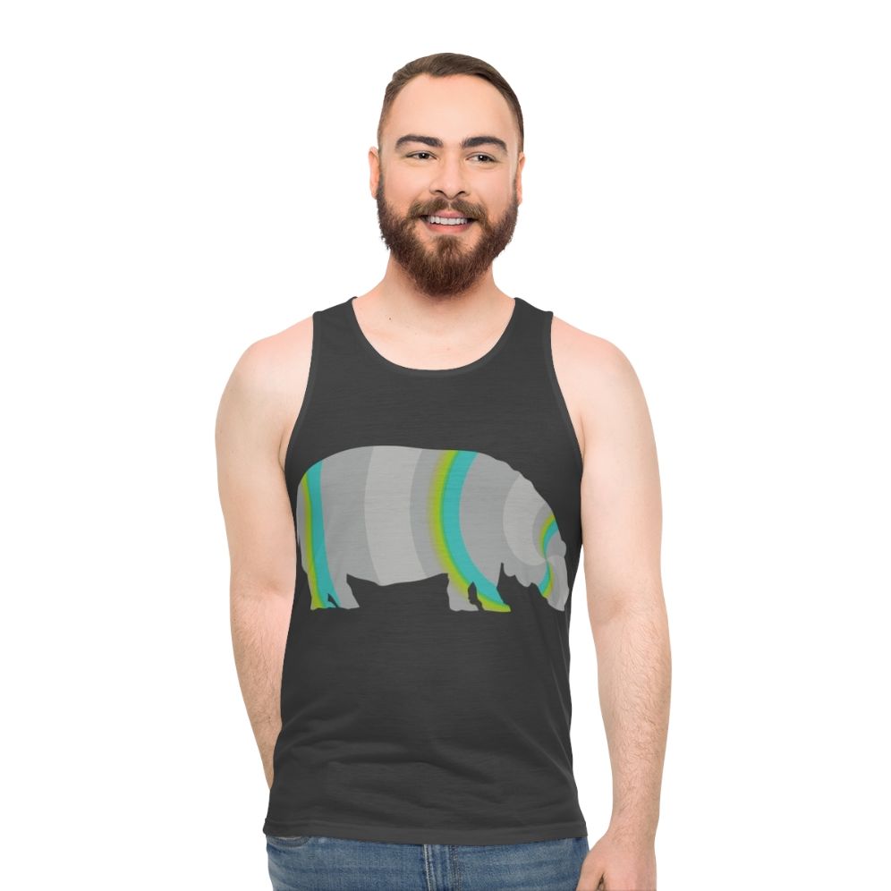 Legendary hippo unisex tank top with colorful animal art design - men