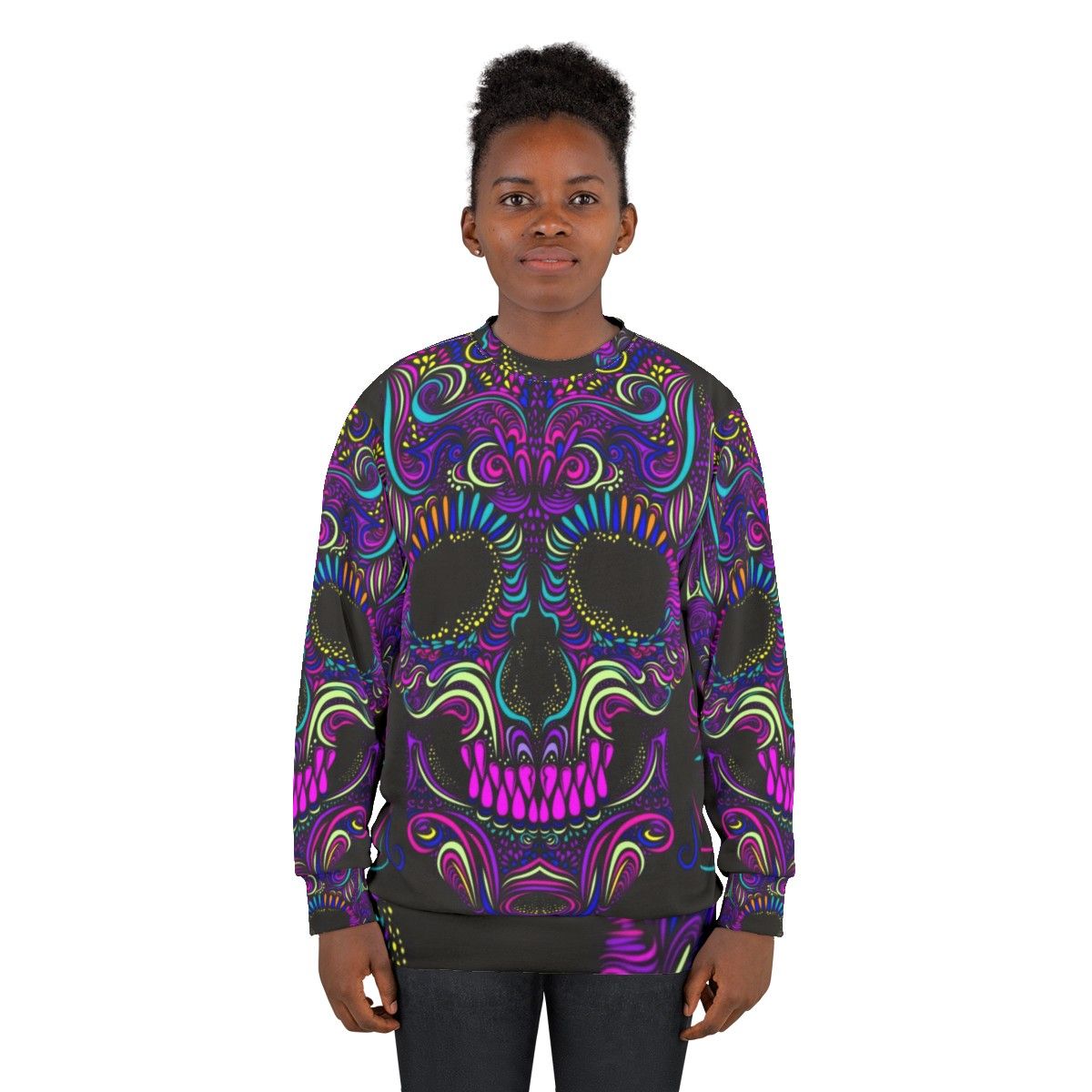 Trippy psychedelic sweatshirt with Aphex Twin and Crystal Castles inspired graphics - women