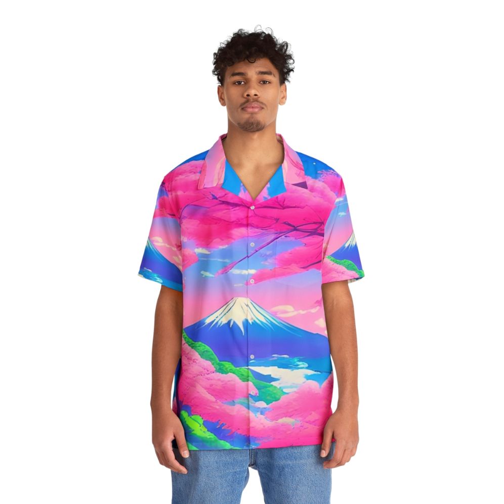 Sakura landscape Hawaiian shirt with vibrant cherry blossoms and Mt. Fuji - People Front