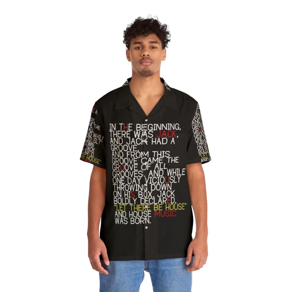 Vibrant Hawaiian shirt with house music inspired design - People Front