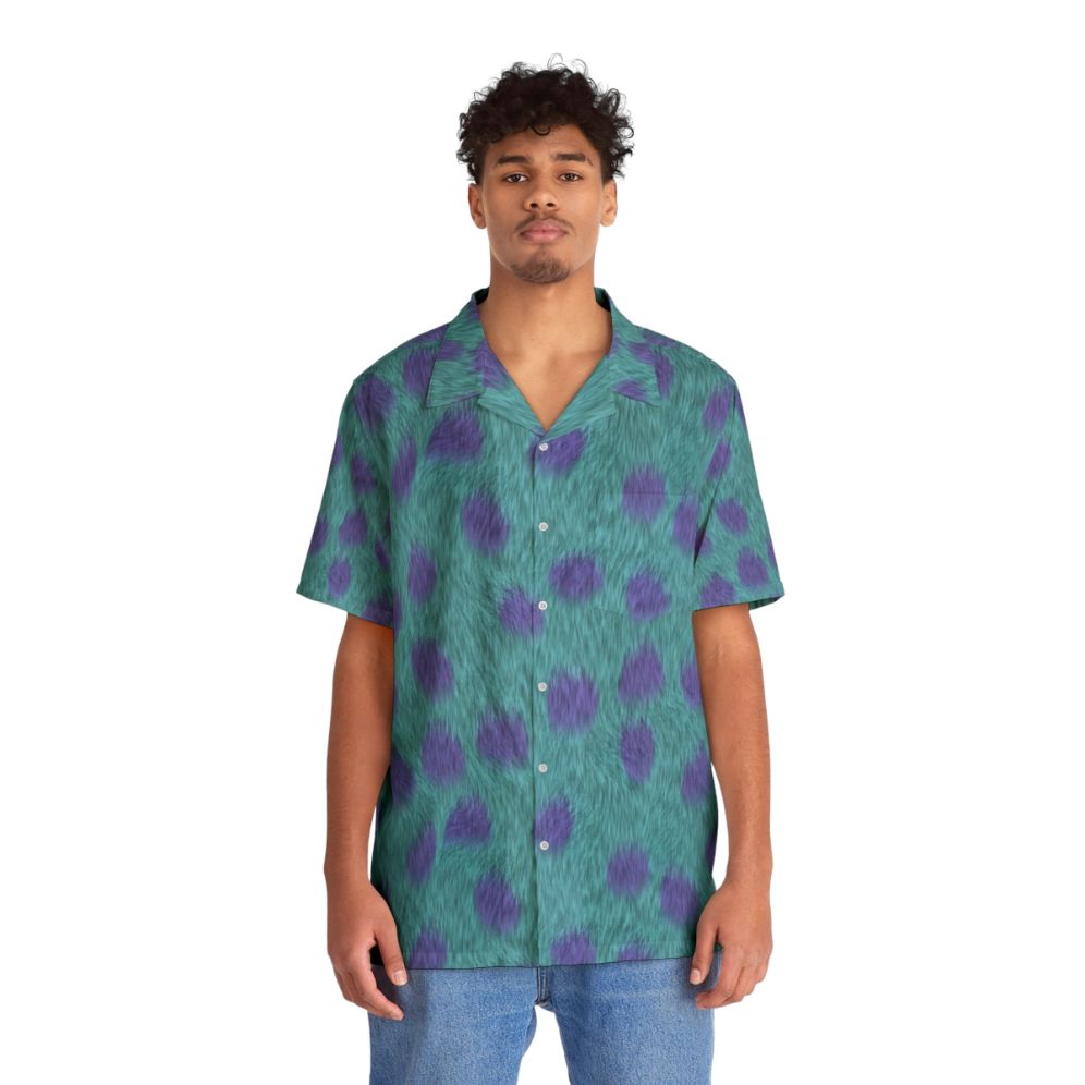 Sully inspired Hawaiian shirt with tropical patterns and Disney Monsters Inc design - People Front