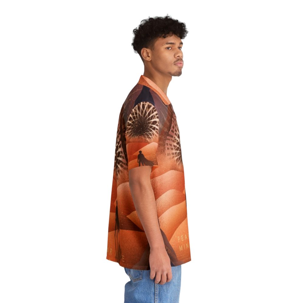 Dune-inspired Hawaiian shirt with sandworm and desert motifs - People Pight