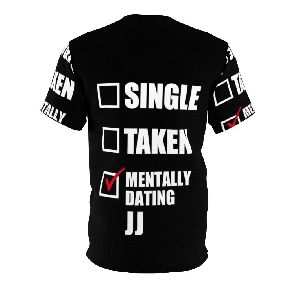 Outer Banks inspired all-over-print t-shirt featuring the text "Mentally Dating JJ" - Back