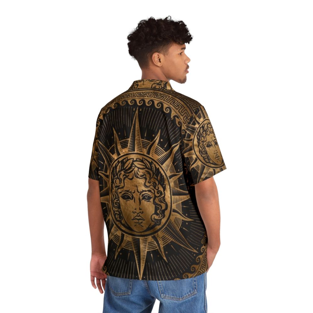 Apollo Sun God Greek Key Hawaiian Shirt - Flat lay