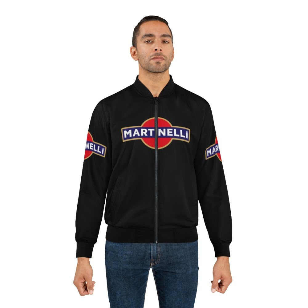 A stylish bomber jacket featuring the iconic Arsenal football club logo and player name "Martinelli". - Lifestyle