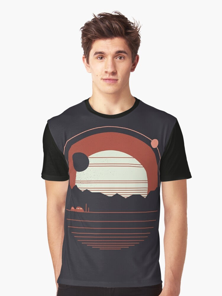 Solitude graphic t-shirt with minimalist space and landscape design - Men