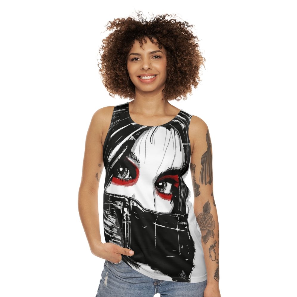 Lady Vengeance Unisex Tank Top featuring noir-inspired artwork - women