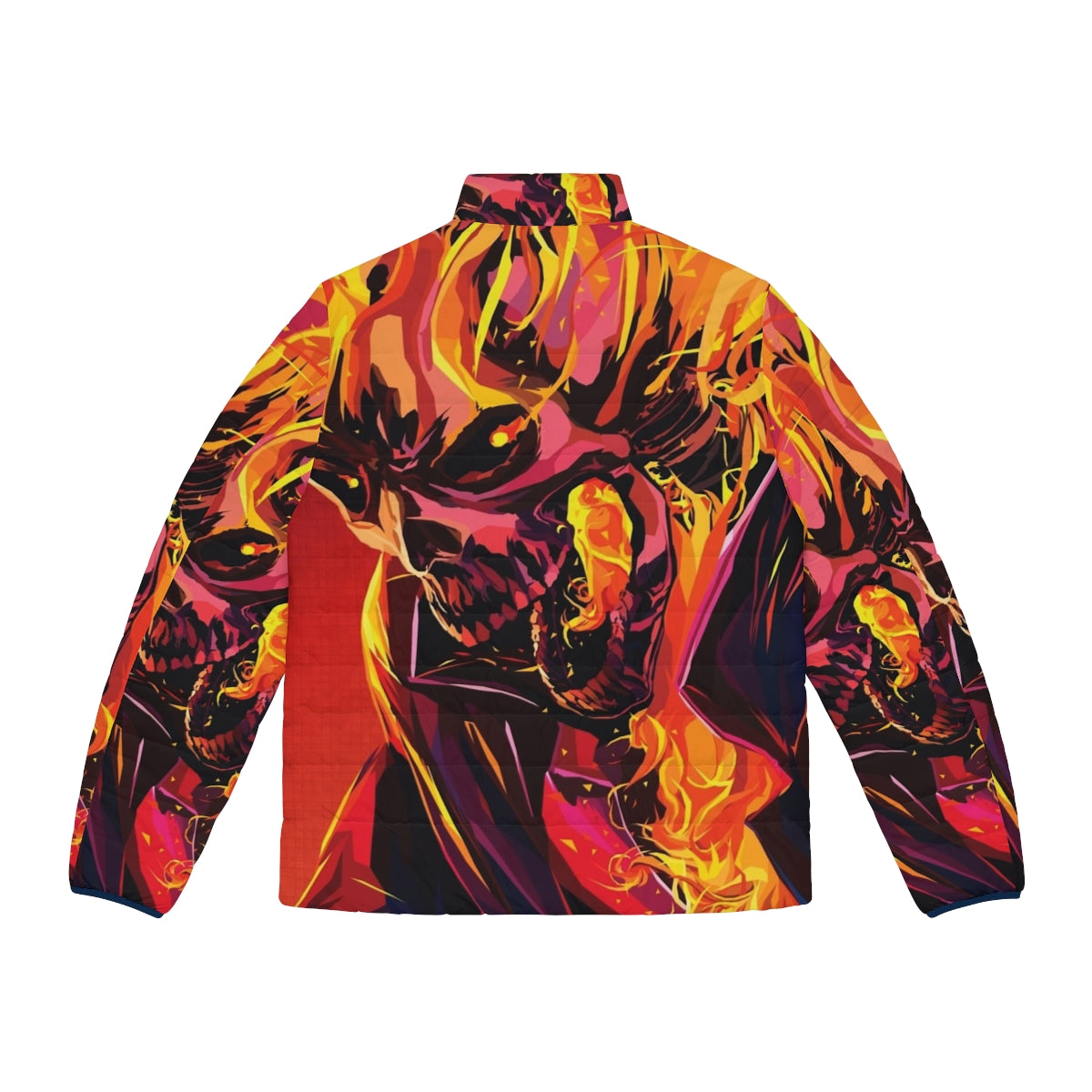 A puffer jacket featuring the iconic Ghost Rider character with a flaming skull design - Back