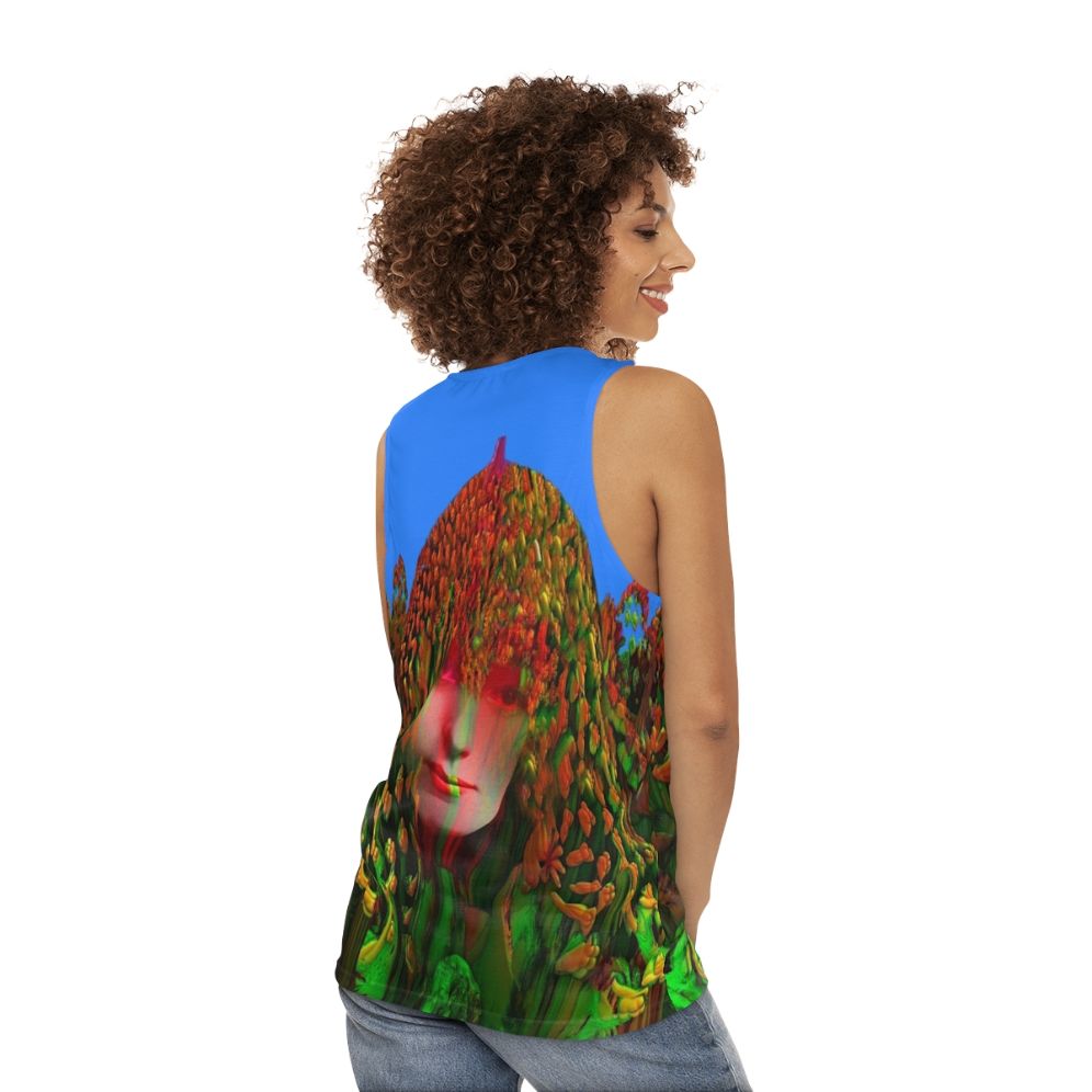 Dreadlock Holiday unisex tank top with abstract, psychedelic patterns - women back