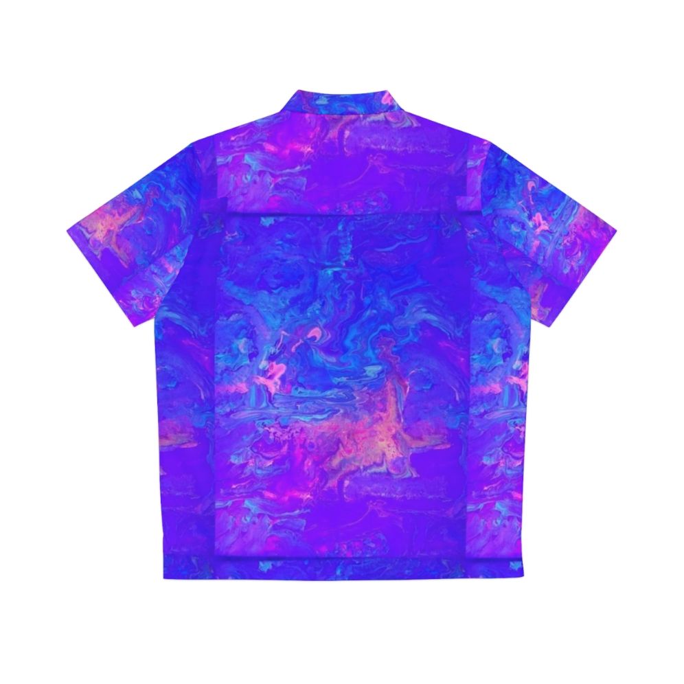 Psychedelic blacklight reactive Hawaiian shirt with fluid art design - Back