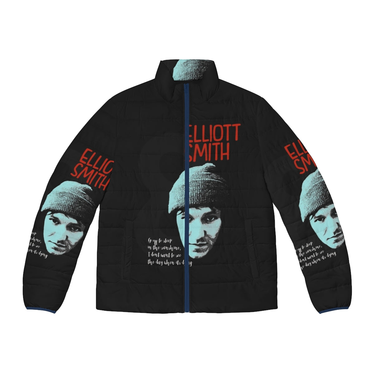 Elliott Smith Art Puffer Jacket with Indie Music Inspired Lettering and Graphics